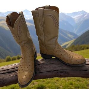 Men’s Lucchese Full Quill Ostrich Roper Boots Excellent Condition    size 8.5 D